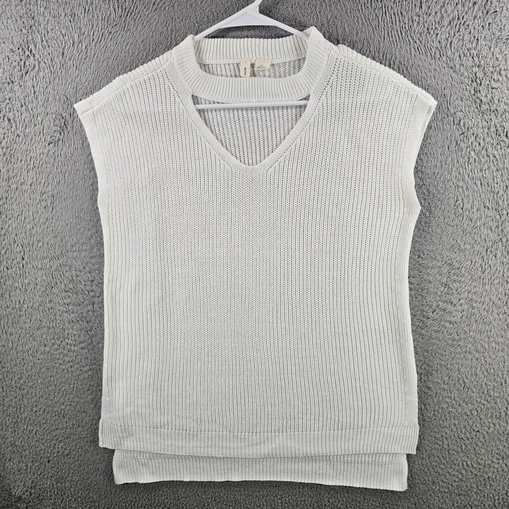 Moth Anthropologie White Shaker Knit Cutout Choker V-Neck Sweater Vest Womens M